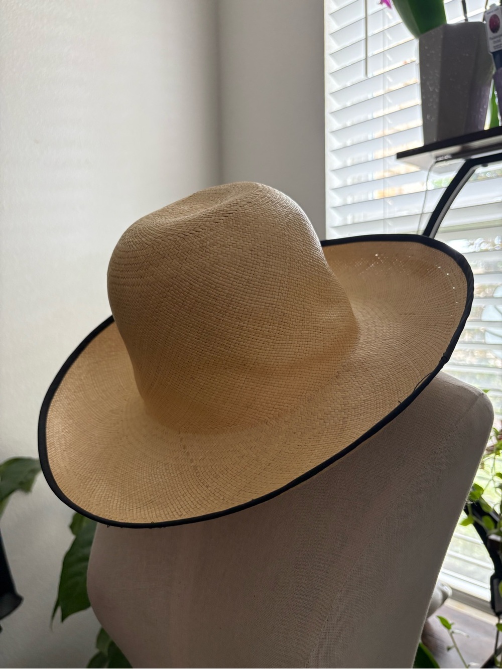 Charter Club Natural Straw Sun Hat with Black Trim